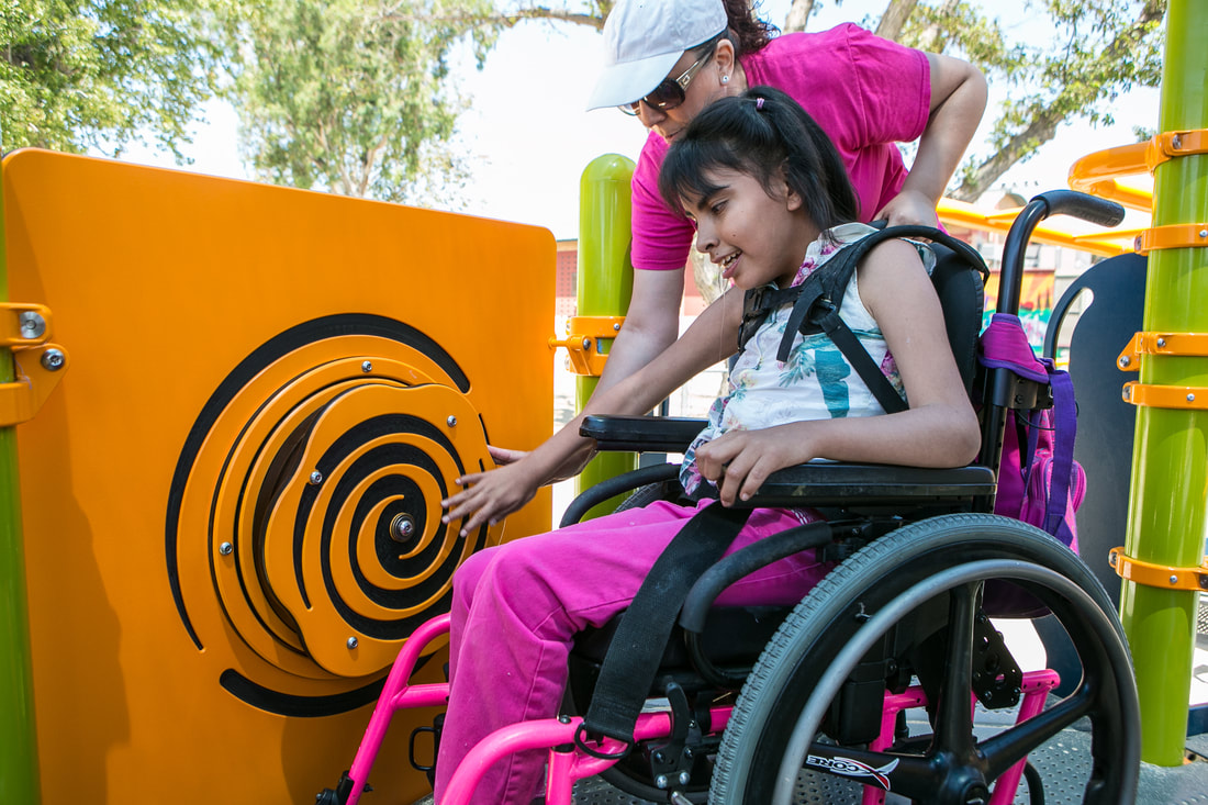 Wheelchair user having tactile experience